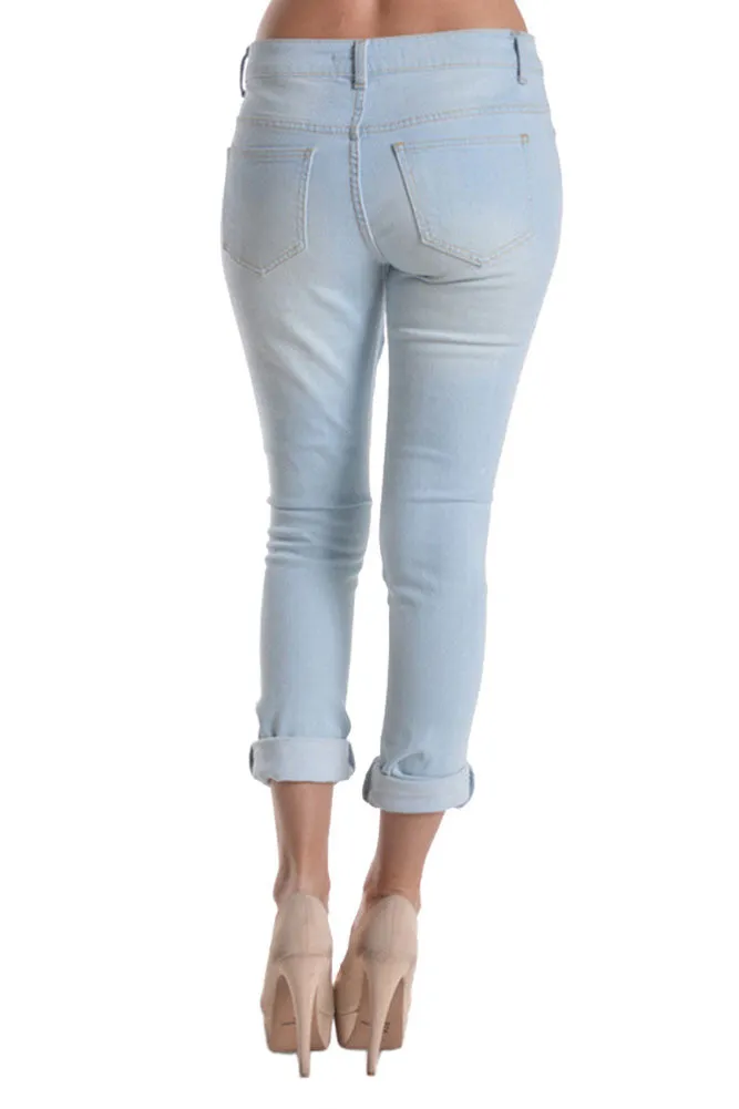 Ripped Roll-Up Skinny Jeans