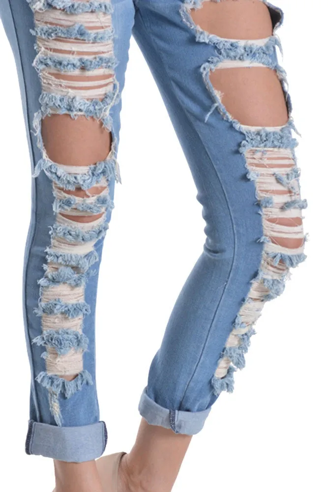 Ripped Roll-Up Skinny Jeans