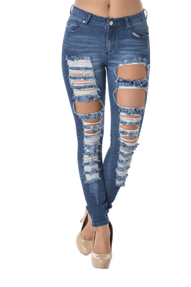 Ripped Roll-Up Skinny Jeans