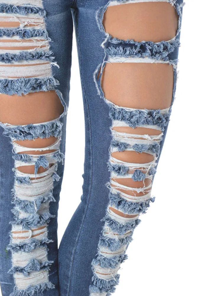 Ripped Roll-Up Skinny Jeans