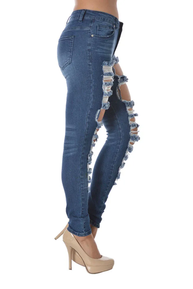 Ripped Roll-Up Skinny Jeans