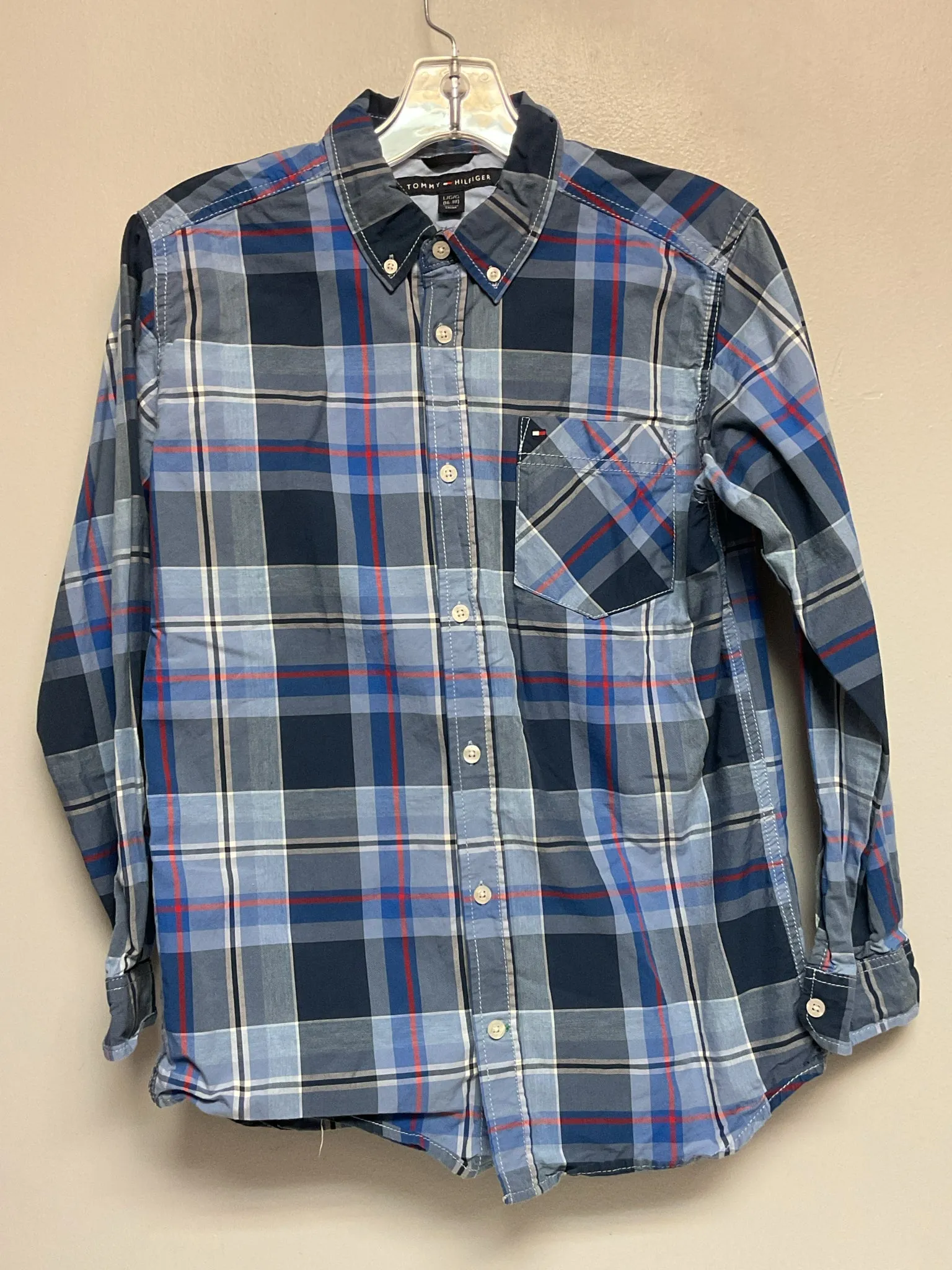 Tommy Hilfiger Size 16 Blue Plaid Cotton Big Boys Shirts & Polos