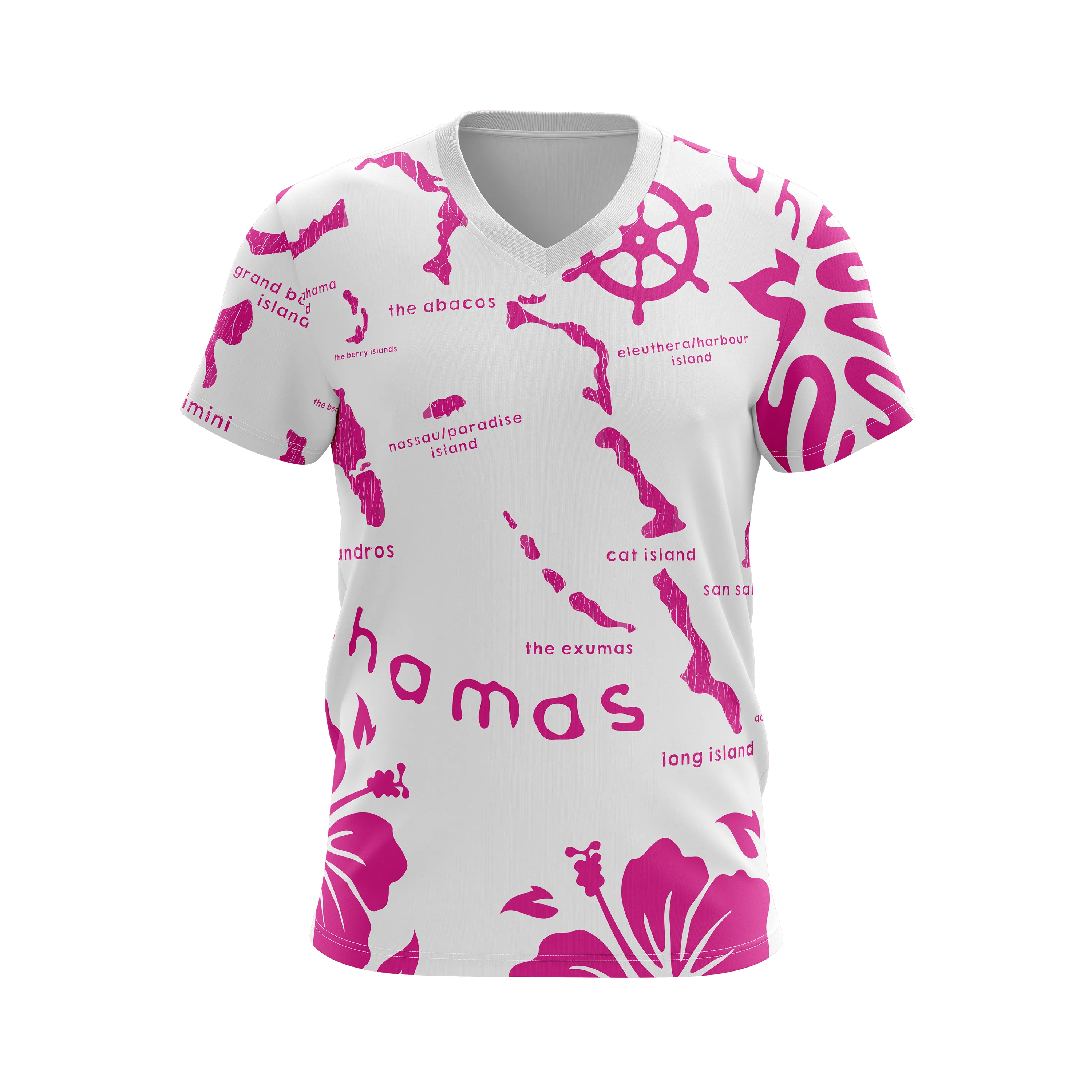 (V-NECK) ARCHIPELAGO TEE- WHITE & PINK
