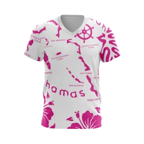 (V-NECK) ARCHIPELAGO TEE- WHITE & PINK