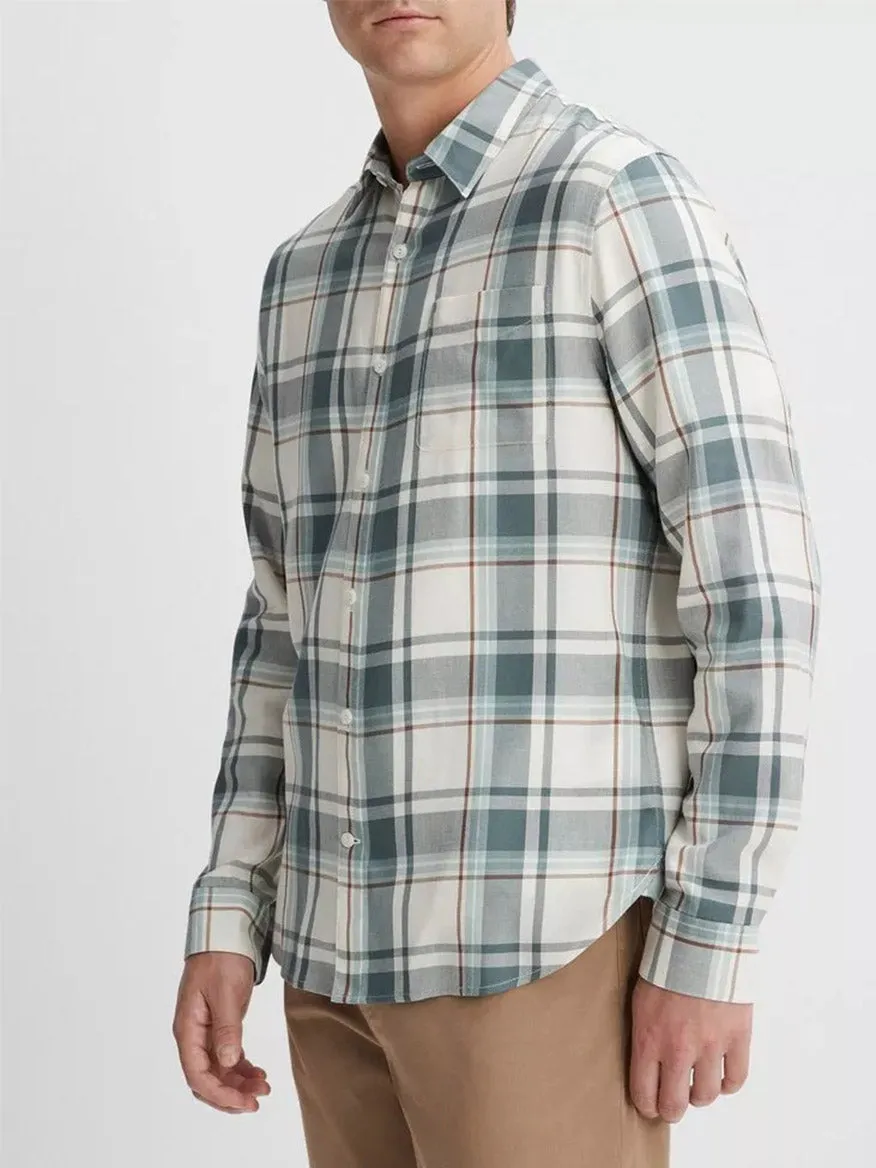 Vince Manchester Plaid Shirt in Bone/Dusty Teal